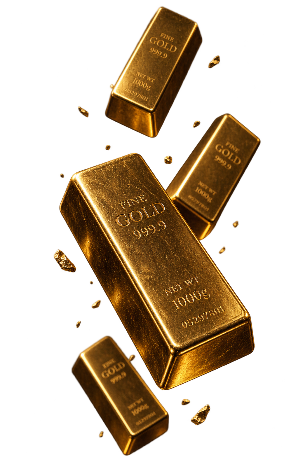 Fine gold bars, 999.9 purity, macro detail